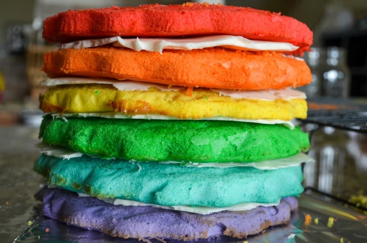 Tie dye rainbow colored layer cake.