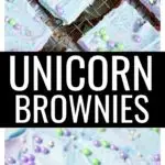 Frosted unicorn brownies with sprinkles.
