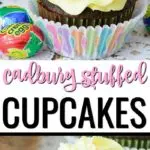 Whether you're looking for the best Easter dessert recipes or just recipes with Cadbury Creme Eggs, then you've come to the right place! This Cadbury Creme Egg Cupcakes recipe topped with an easy homemade buttercream frosting is a great way to use up all of those creme eggs you have laying around and provides a hidden surprise within these moist chocolate cupcakes recipe from scratch!&nbsp;#cadbury #cupcakerecipes #eastercupcakes #creameggs #easterdesserts