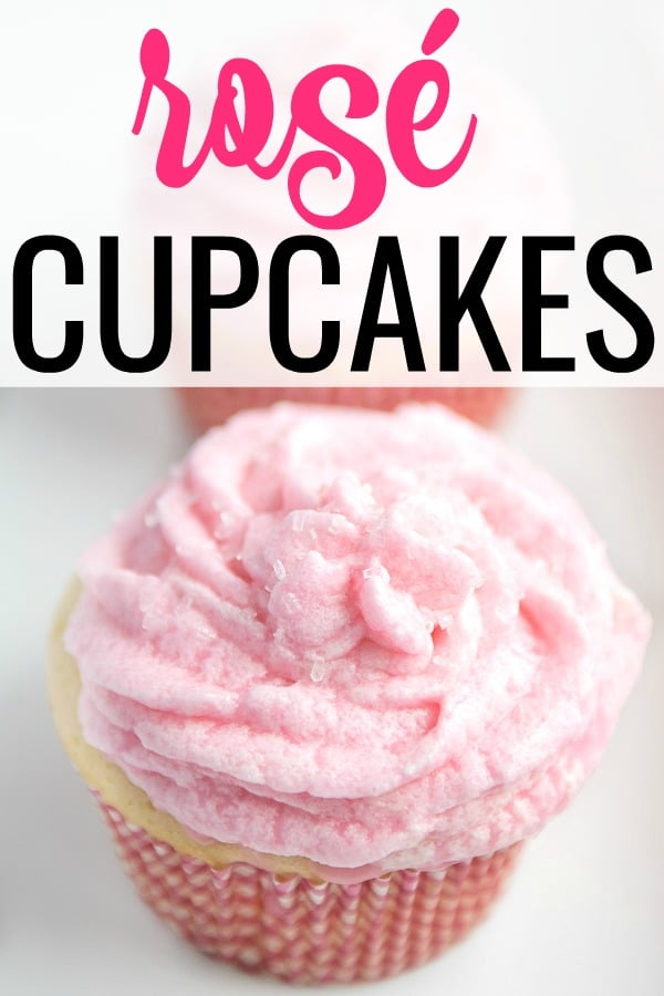 Make an impression with these Rosé Cupcakes with Rosé Buttercream Frosting! This is an easy wine dessert for girls night out and is so easy. These boozy cupcakes are the ultimate in boxed cake hacks. #wine #winerecipes #dessertswithwine #cupcakerecipes #rosécupcakes #boozycupcakes #boozydesserts