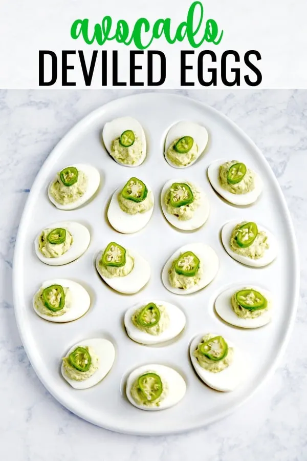 These party-ready&nbsp;avocado deviled eggs are an easy appetizer recipe for all get-togethers - St. Patrick's Day, summer barbecues or birthdays.&nbsp;#avocadorecipes #avocadodeviledeggs #deviledeggs #ketorecipes #appetizerrecipes
