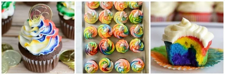 Rainbow birthday party cupcakes.
