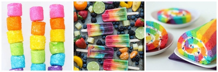 Colorful food for a rainbow theme party.