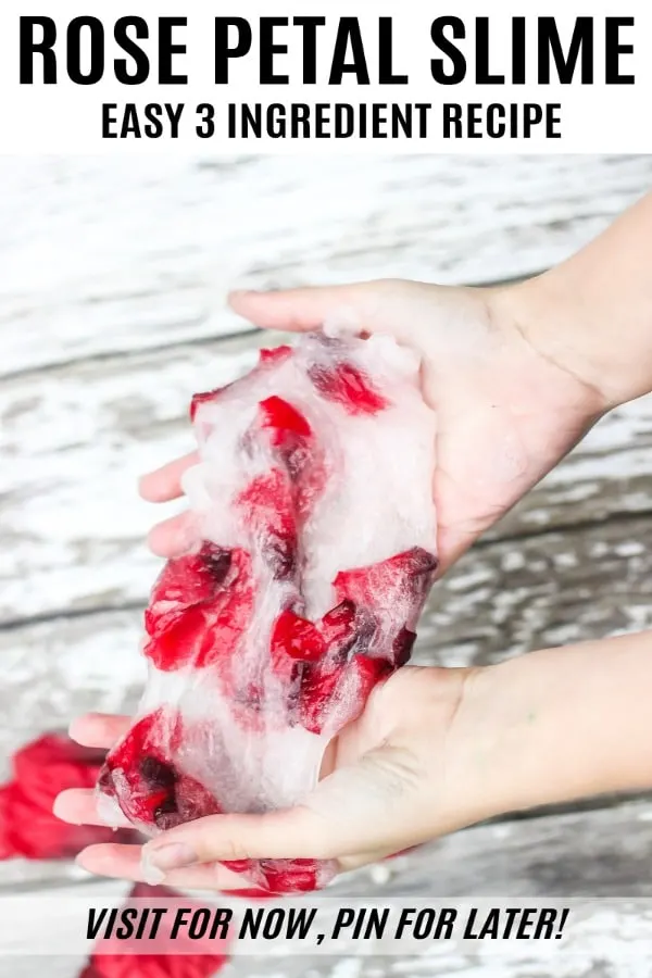 Easy slime recipe. Just 3 ingredients make this borax free slime with rose petals!