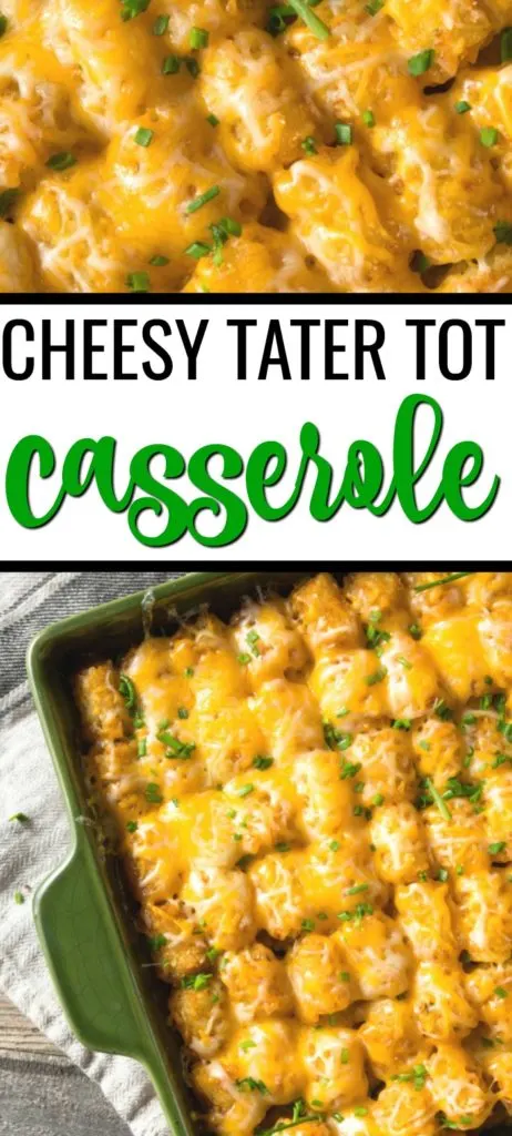 This cheesy tater tot hotdish casserole is the definition of comfort food. It's a hot dish recipe that will remind you of your childhood! This kid friendly recipe is full of cheese, meat, veggies, and tater tots! If you love easy tater tot recipe you have to try this! #tatertots #tatertotcasserole #casserole