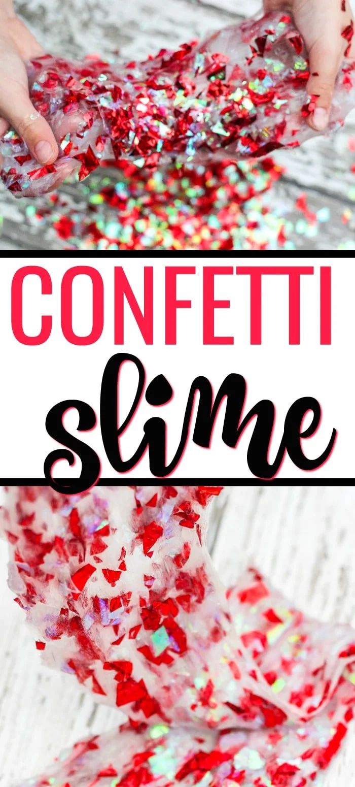 This homemade confetti slime recipe is Borax free and easy for kids to make!