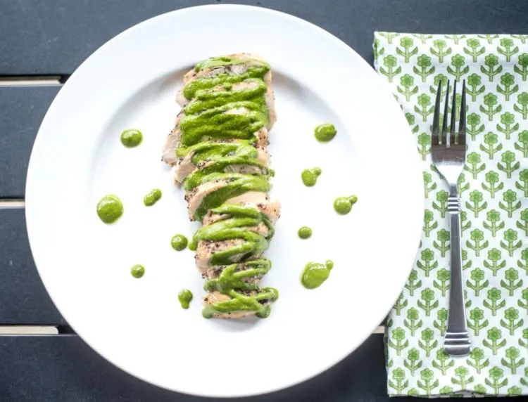 Easy chicken recipe topped with chimichurri sauce