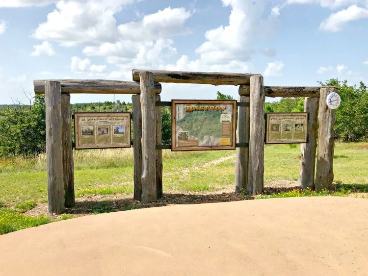 Signs at Bastrop State Park explaining the Bastrop Fire