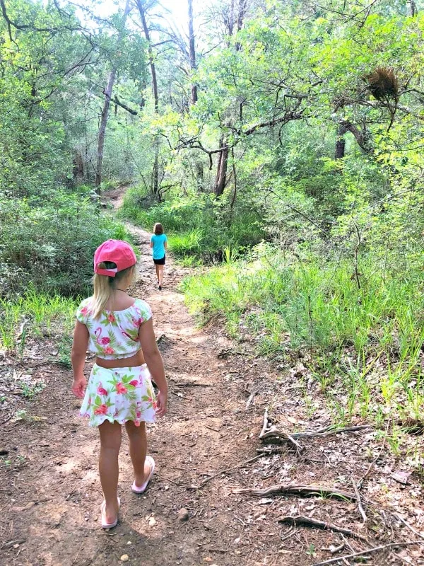 Girls hiking in Buescher State Park