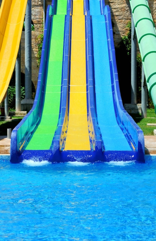 Colorful water slides at the water park.