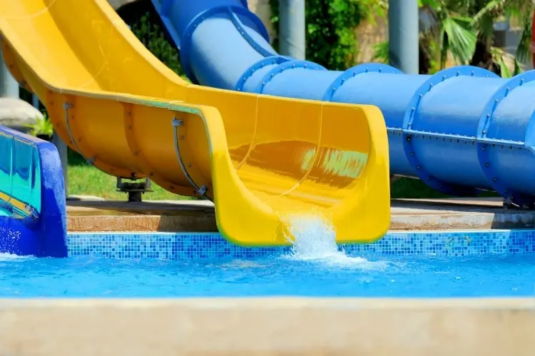 Blue and yellow water slides at the water park