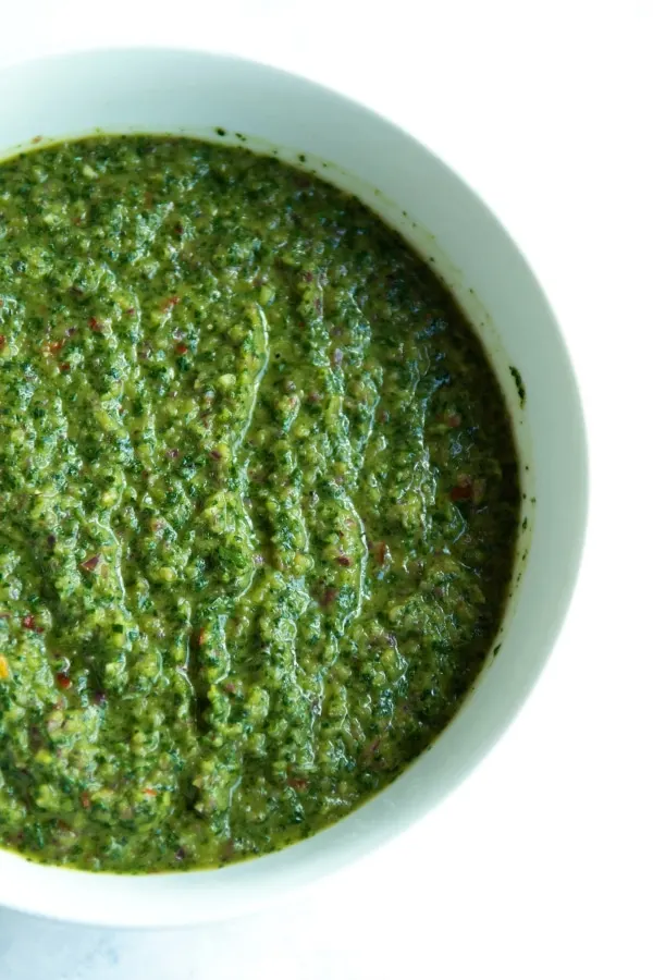 Cilantro chimichurri sauce in bowl