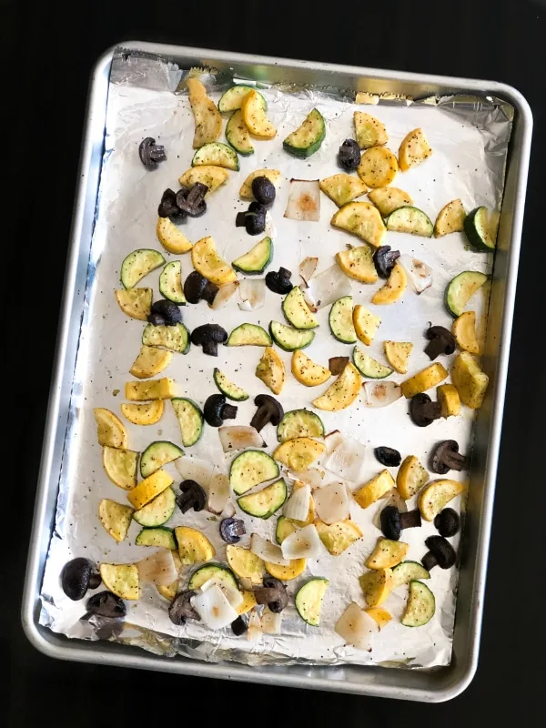 Oven roasted vegetables on sheet pan