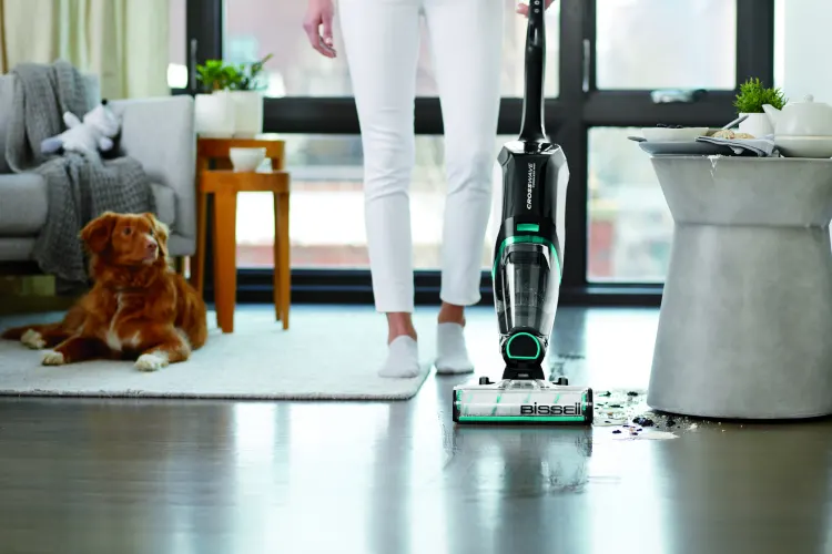 Lazy girl cleaning hack using the Bissell Crosswave to vacuum and mop floors.