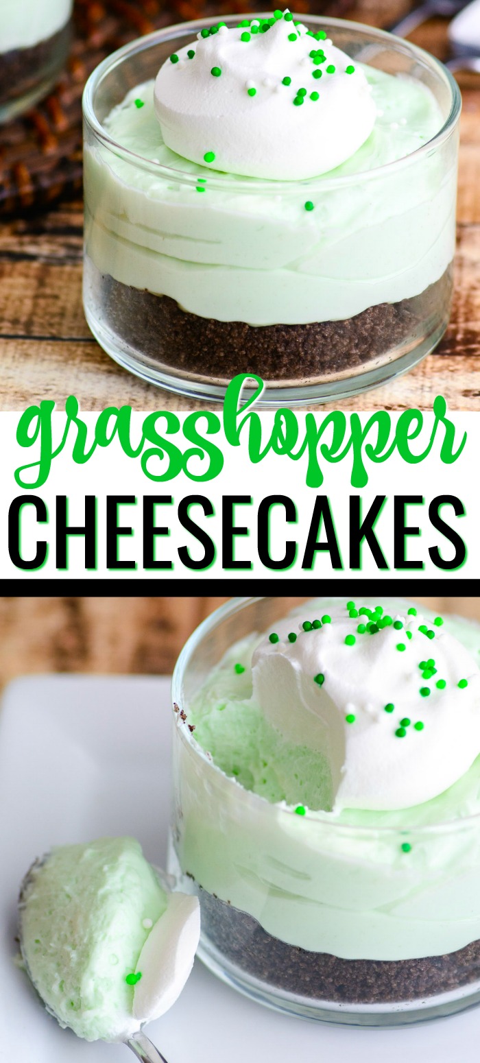 Mint chocolate cheesecakes with spoonful removed